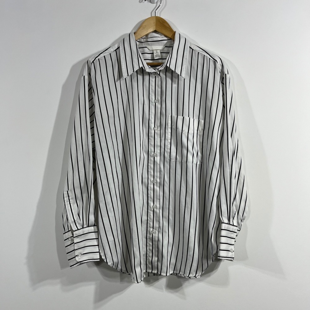 HM Fisherman Oversized Striped Old Money Preppy Button Down Shirt Womens‎ Large